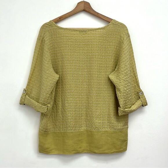 Linnea Linen-Blend Artsy Lagenlook Boxy Roll Tab Lightweight Wide Neck Top Small - Picture 4 of 14
